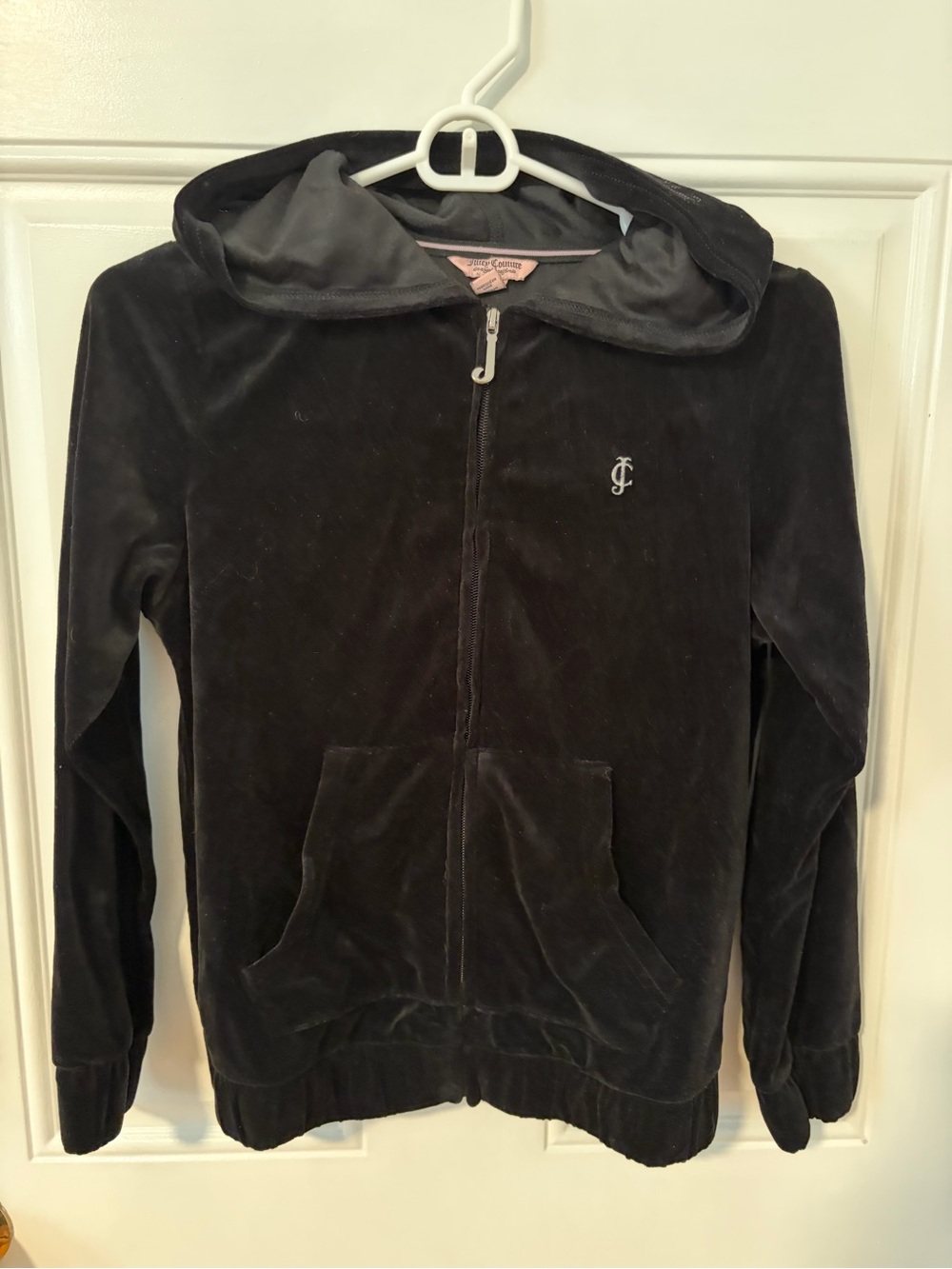 Juicy Couture Black Velour Zip Hoodie with Subtle Logo